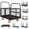 2000Lbs Platform Truck Cart with Cage,Heavy Duty 6-in-1 Folding Hand Truck Cage Carts, Foldable Push Cart Dolly