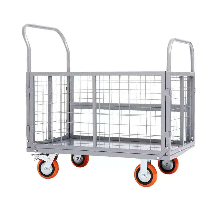 2000Lbs Platform Truck Cart with Cage,Heavy Duty 6-in-1 Folding Hand Truck Cage Carts, Foldable Push Cart Dolly