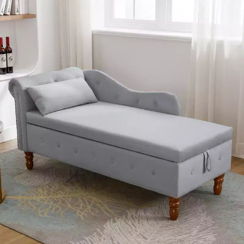 Modern Storage Sofa Recliner With Nailhead Trim, Button Tufted Upholstered Velvet Lounge Chair With Storage And Pillow For Living Room