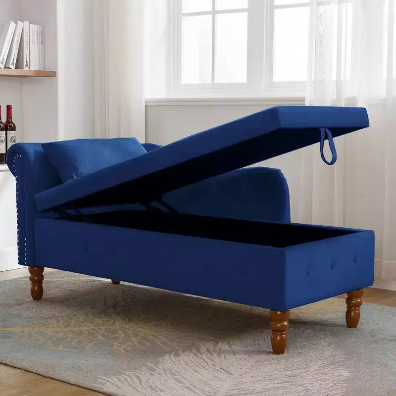 Modern Storage Sofa Recliner With Nailhead Trim, Button Tufted Upholstered Velvet Lounge Chair With Storage And Pillow For Living Room