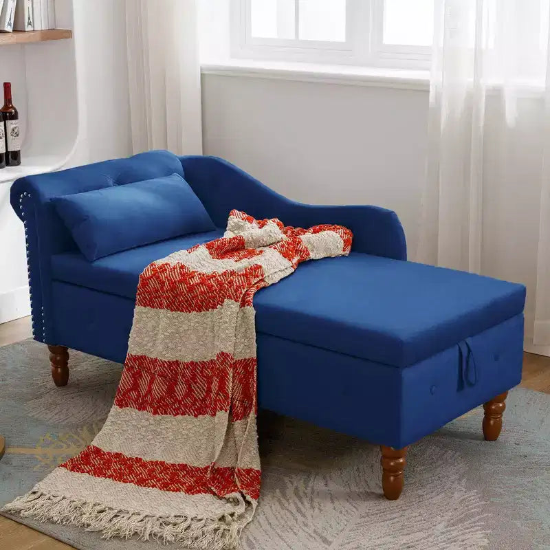Modern Storage Sofa Recliner With Nailhead Trim, Button Tufted Upholstered Velvet Lounge Chair With Storage And Pillow For Living Room