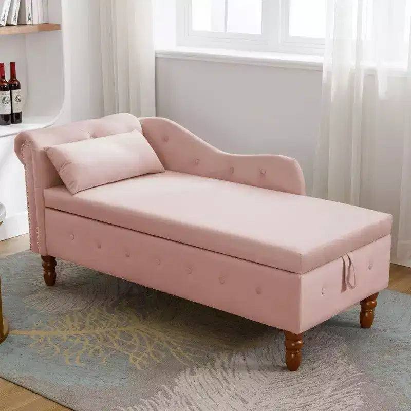 Modern Storage Sofa Recliner With Nailhead Trim, Button Tufted Upholstered Velvet Lounge Chair With Storage And Pillow For Living Room