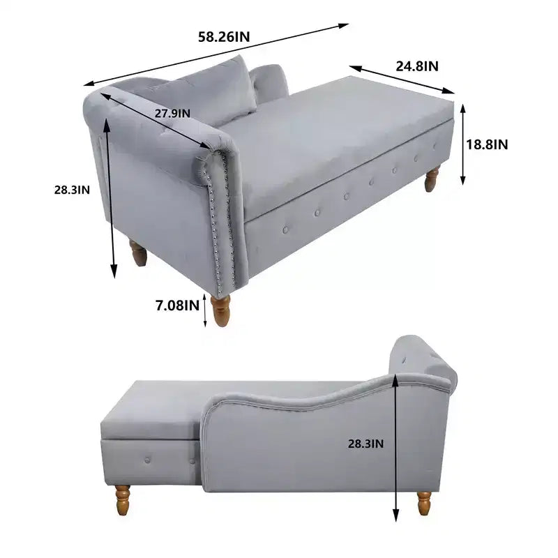 Modern Storage Sofa Recliner With Nailhead Trim, Button Tufted Upholstered Velvet Lounge Chair With Storage And Pillow For Living Room