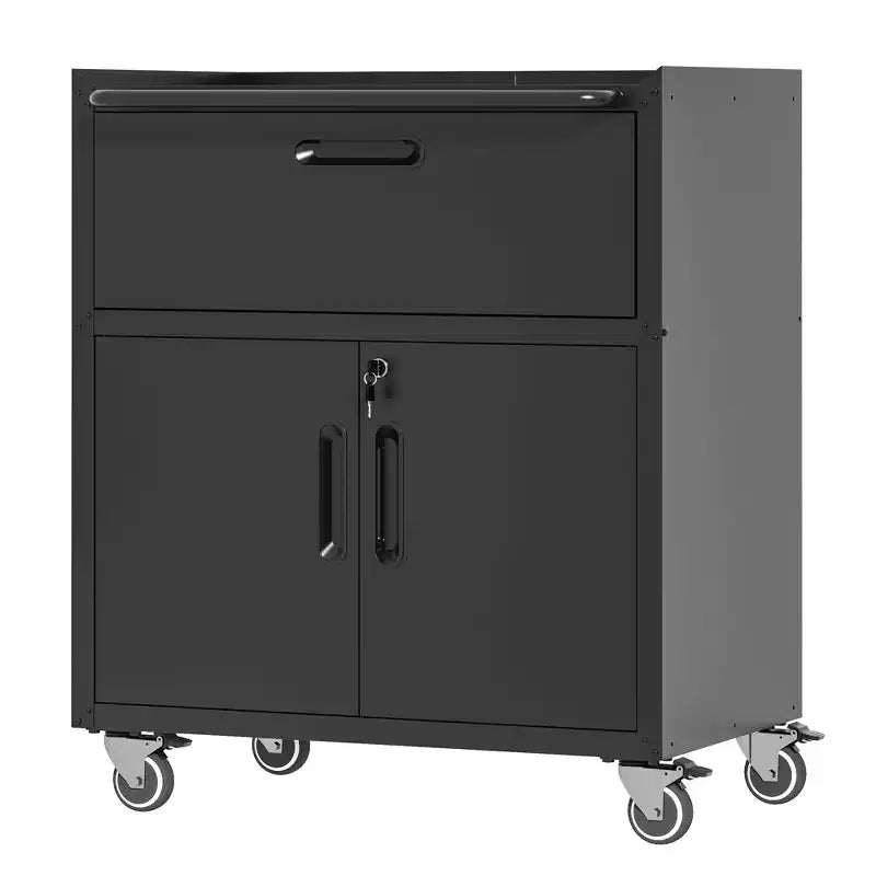 VIYET 35 Rolling Steel Tool Cabinet - Heavy-Duty Metal Storage with Top Fence, Locking Casters & Adjustable Shelf for Garage & Workshop, Black