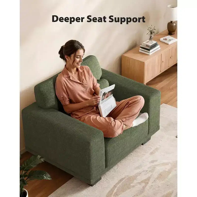 40 In Modern Deep-Seated Wide-Arm Single Sofa, Living Room Single Sofa, Comfortable Single Sofa with a Maximum Weight Capacity of 300 lbs, Green
