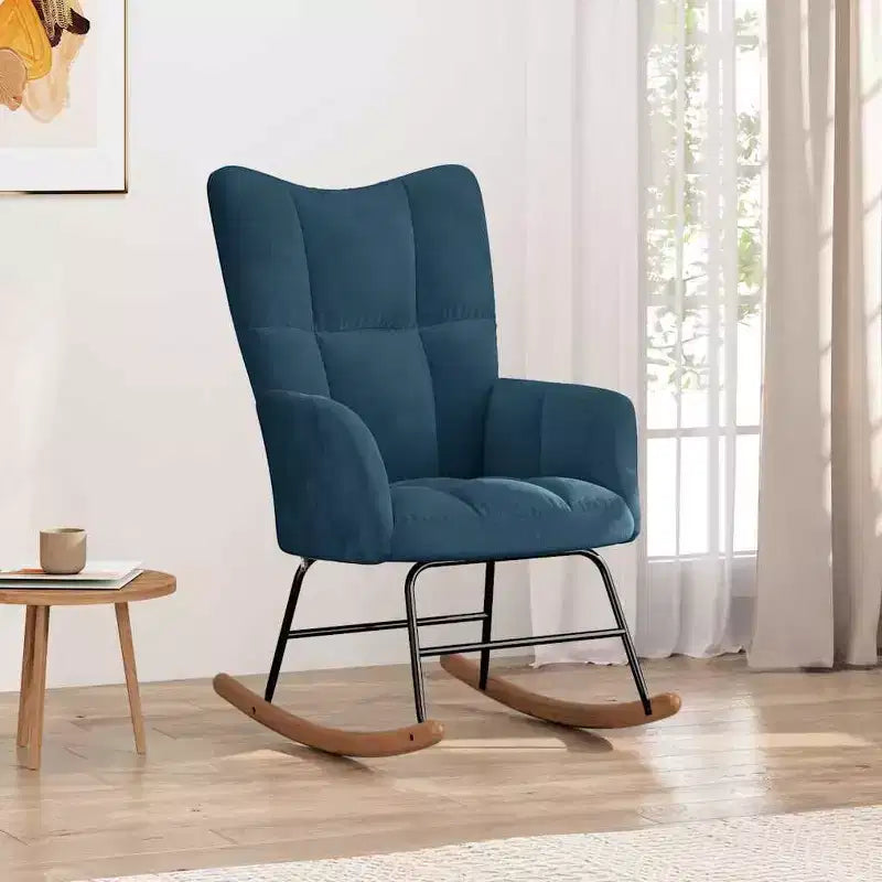 vidaXL Rocking Chair Accent Side Chair Padded Seat for Living Room Velvet - Blue Without footrest