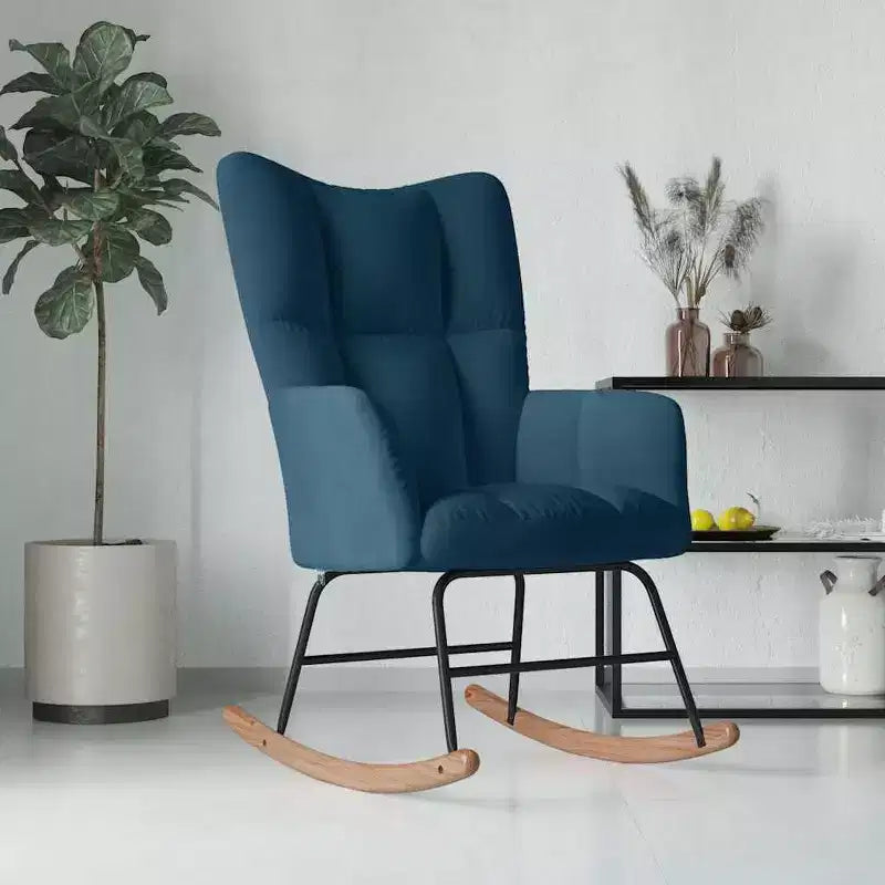 vidaXL Rocking Chair Accent Side Chair Padded Seat for Living Room Velvet - Blue Without footrest