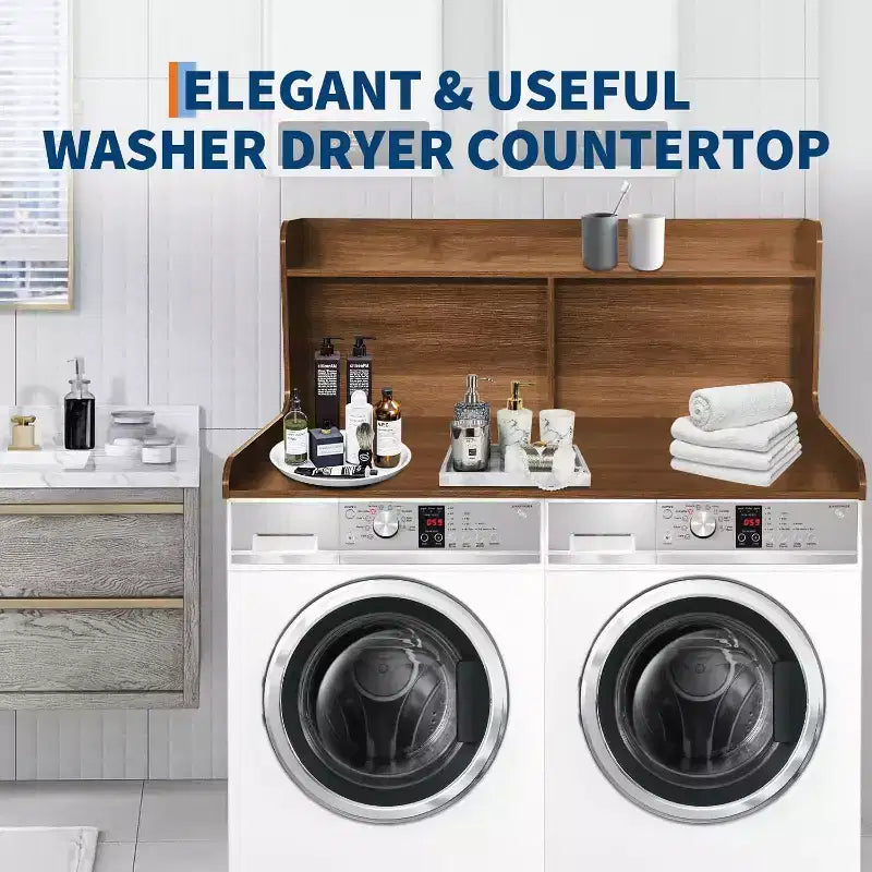 2-Tier Washer Dryer Countertop, 54 x 27.55 Wooden Washer Dryer Topper with Edge for Laundry Room Organization and Storage