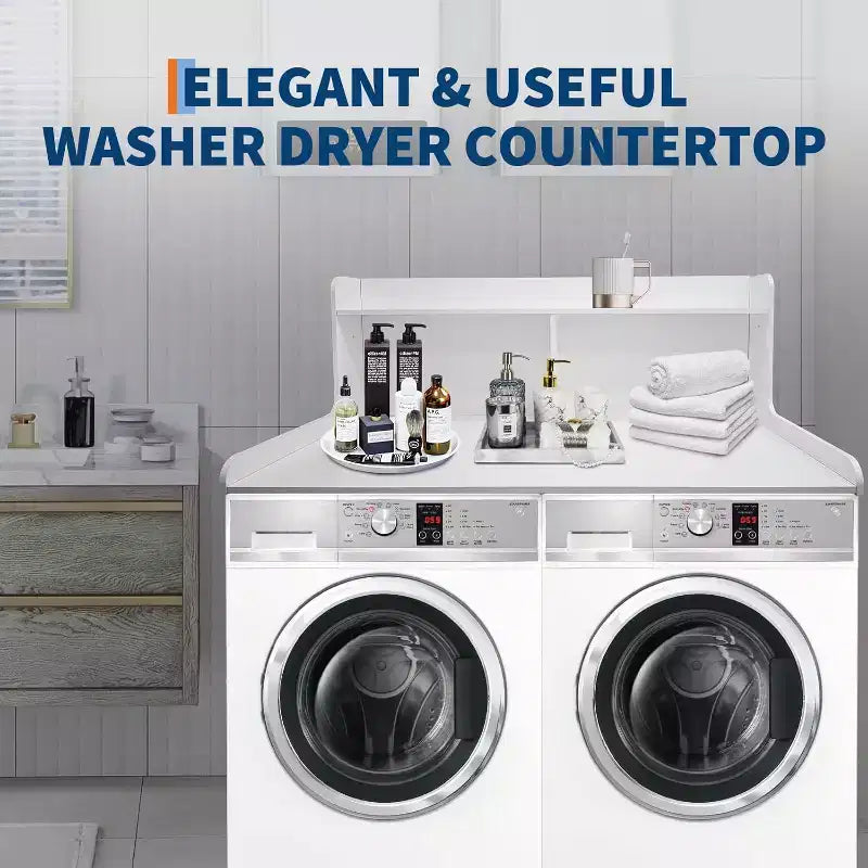 2-Tier Washer Dryer Countertop, 54 x 27.55 Wooden Washer Dryer Topper with Edge for Laundry Room Organization and Storage