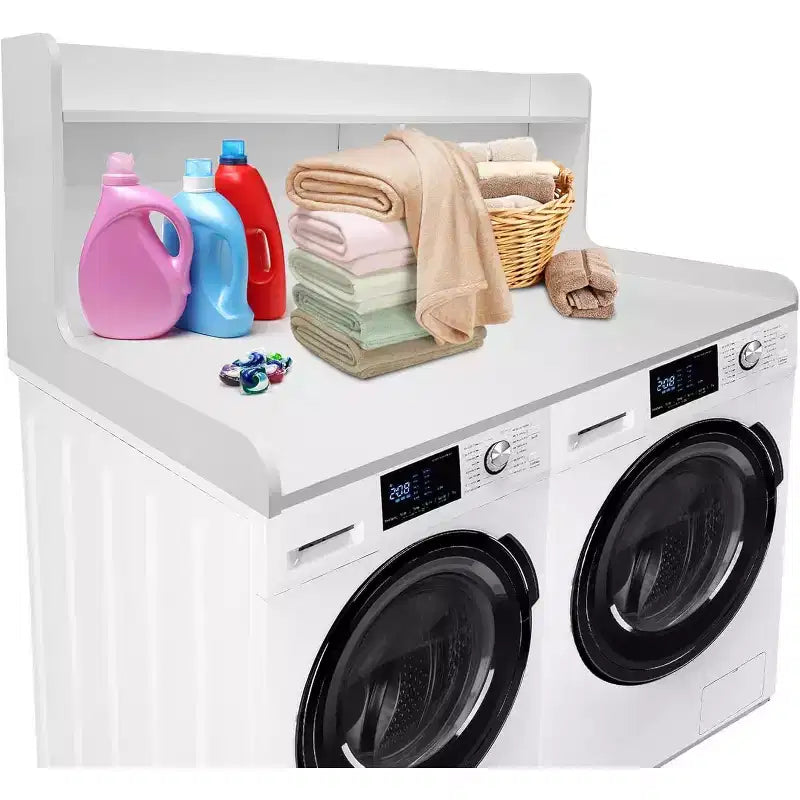 2-Tier Washer Dryer Countertop, 54 x 27.55 Wooden Washer Dryer Topper with Edge for Laundry Room Organization and Storage