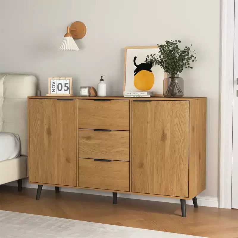 Sideboard Buffet Cabinet With Storage, Wood Coffee Bar Cabinet, Console Cabinet With 3 Drawers & 1 Door, Kitchen Buffet Cabinet Cupboard Natural