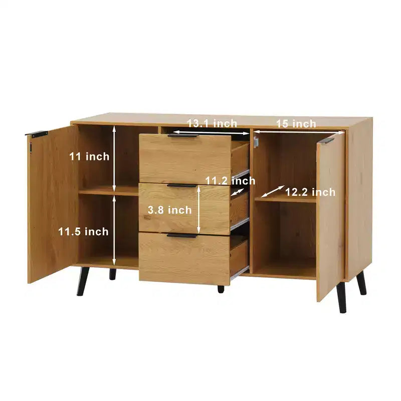 Sideboard Buffet Cabinet With Storage, Wood Coffee Bar Cabinet, Console Cabinet With 3 Drawers & 1 Door, Kitchen Buffet Cabinet Cupboard Natural