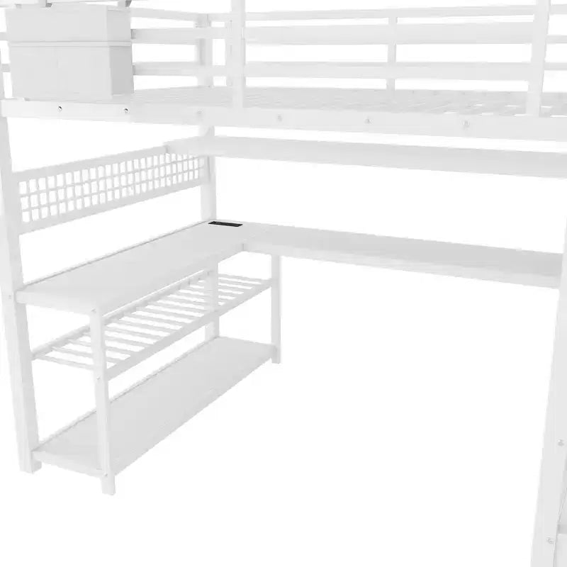 TUYOHW Full Size Loft Bed with Storage Staircase & Wardrobe,Metal Loft Bed with Desk,Storage Shelves,Charge Station,LED Lights for Teens & Adults