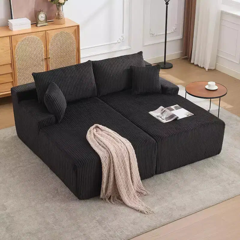 78 Inch Cloud-Like Chaise Loveseat  Oversized Corduroy Upholstered Sleeper Chair for Living Room, No Assembly