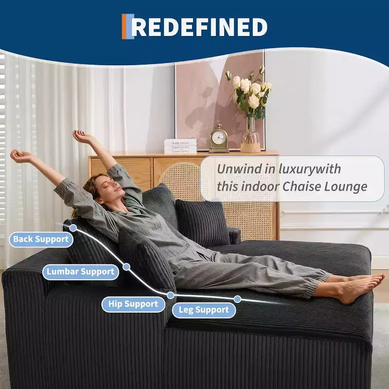 78 Inch Cloud-Like Chaise Loveseat  Oversized Corduroy Upholstered Sleeper Chair for Living Room, No Assembly