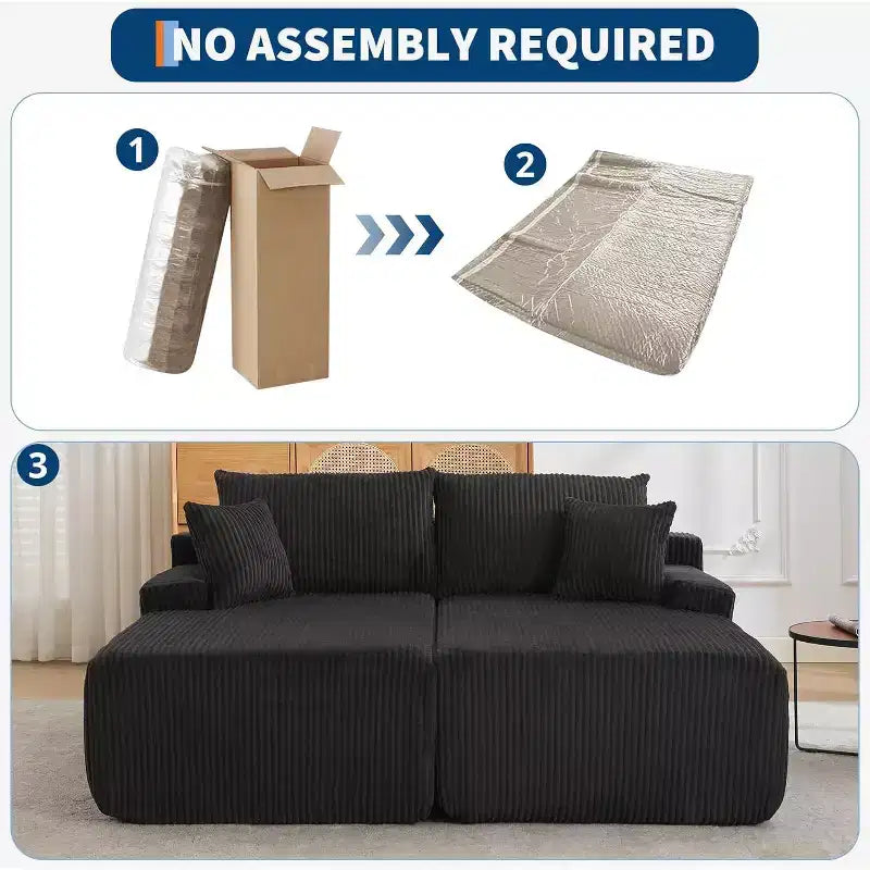 78 Inch Cloud-Like Chaise Loveseat  Oversized Corduroy Upholstered Sleeper Chair for Living Room, No Assembly