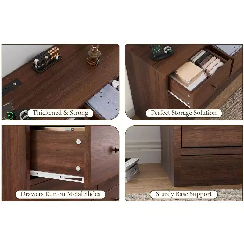 12 Drawer Dresser for Bedroom, 61'' Modern Dresser TV Stand with Charging Station, Large Wooden Chest Od Drawers for Nursery, Closet, Living Room