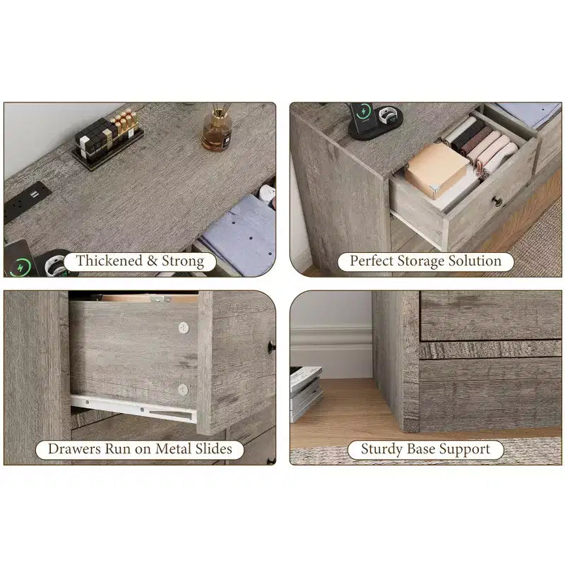 12 Drawer Dresser for Bedroom, 61'' Modern Dresser TV Stand with Charging Station, Large Wooden Chest Od Drawers for Nursery, Closet, Living Room