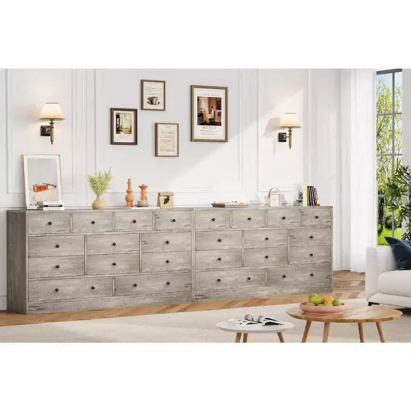 12 Drawer Dresser for Bedroom, 61'' Modern Dresser TV Stand with Charging Station, Large Wooden Chest Od Drawers for Nursery, Closet, Living Room
