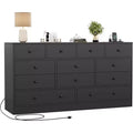 12 Drawer Dresser for Bedroom, 61'' Modern Dresser TV Stand with Charging Station, Large Wooden Chest Od Drawers for Nursery, Closet, Living Room
