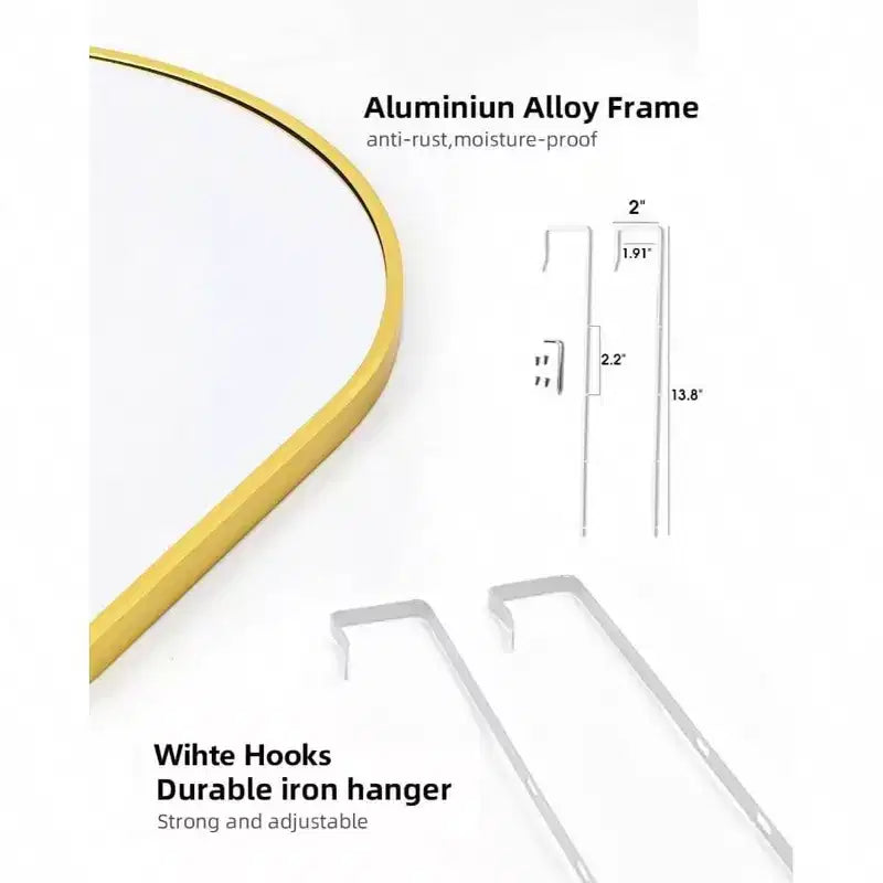 Gold Arched Full Length Mirror, 48x14 Inch. Shatter-Proof, Aluminum Frame for Over-Door or Wall Mount in Any Room