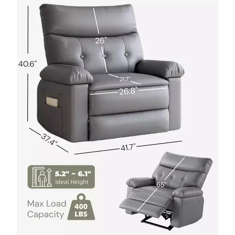 27 Oversized Manual Recliner Chair, Classic Leather Recliner with Lumbar & Arm Support, Home Theater Seating for Living Room & Bedroom