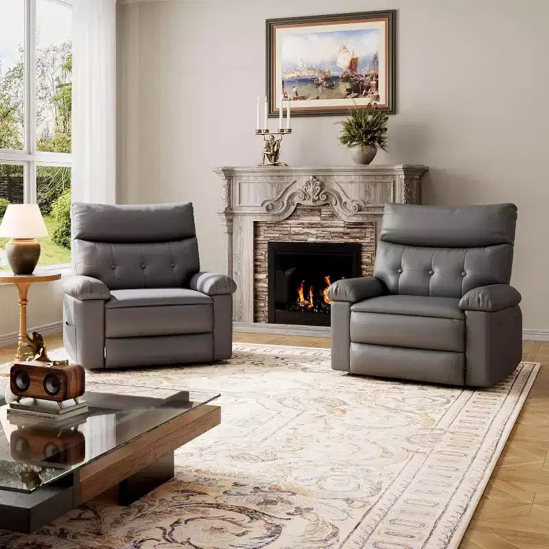 27 Oversized Manual Recliner Chair, Classic Leather Recliner with Lumbar & Arm Support, Home Theater Seating for Living Room & Bedroom