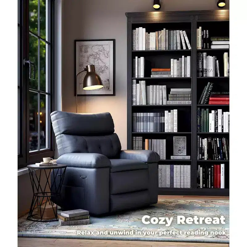 27 Oversized Manual Recliner Chair, Classic Leather Recliner with Lumbar & Arm Support, Home Theater Seating for Living Room & Bedroom