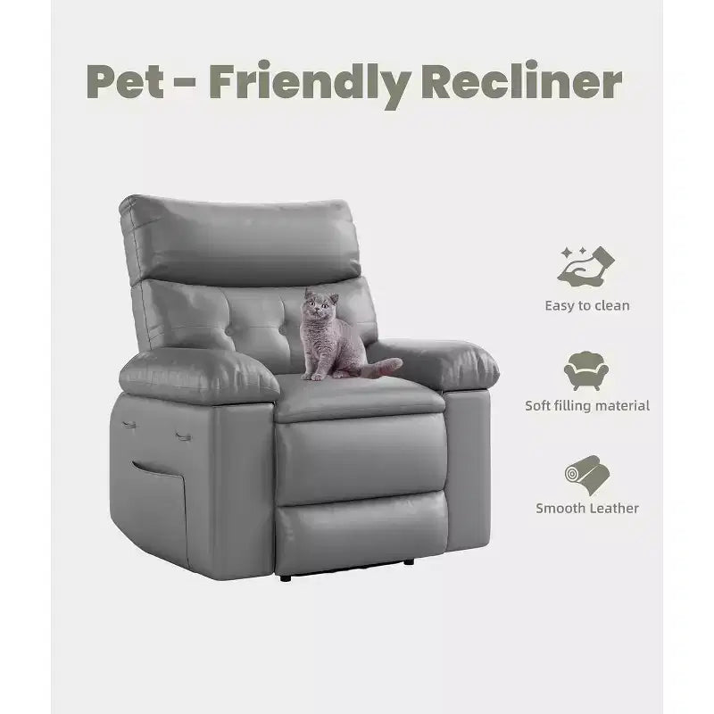 27 Oversized Manual Recliner Chair, Classic Leather Recliner with Lumbar & Arm Support, Home Theater Seating for Living Room & Bedroom