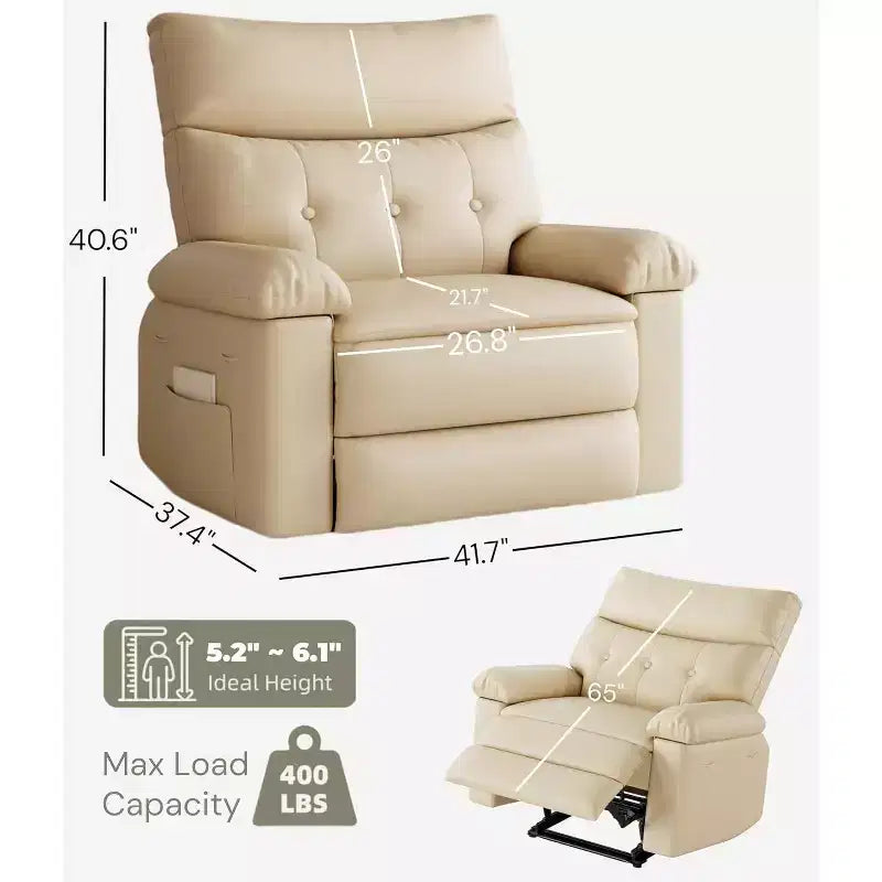 27 Oversized Manual Recliner Chair, Classic Leather Recliner with Lumbar & Arm Support, Home Theater Seating for Living Room & Bedroom