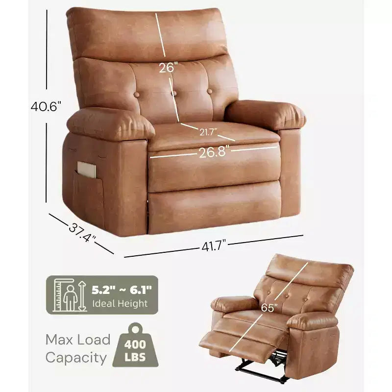27 Oversized Manual Recliner Chair, Classic Leather Recliner with Lumbar & Arm Support, Home Theater Seating for Living Room & Bedroom