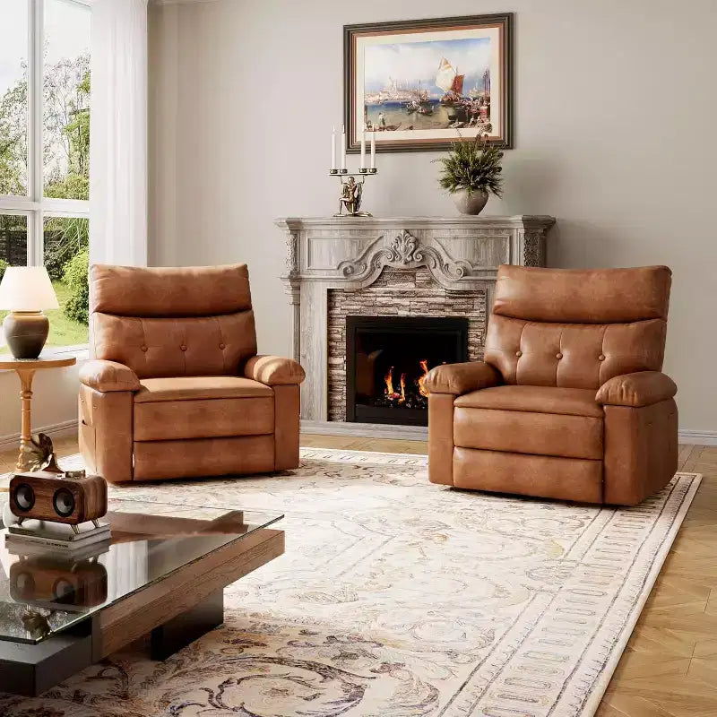 27 Oversized Manual Recliner Chair, Classic Leather Recliner with Lumbar & Arm Support, Home Theater Seating for Living Room & Bedroom