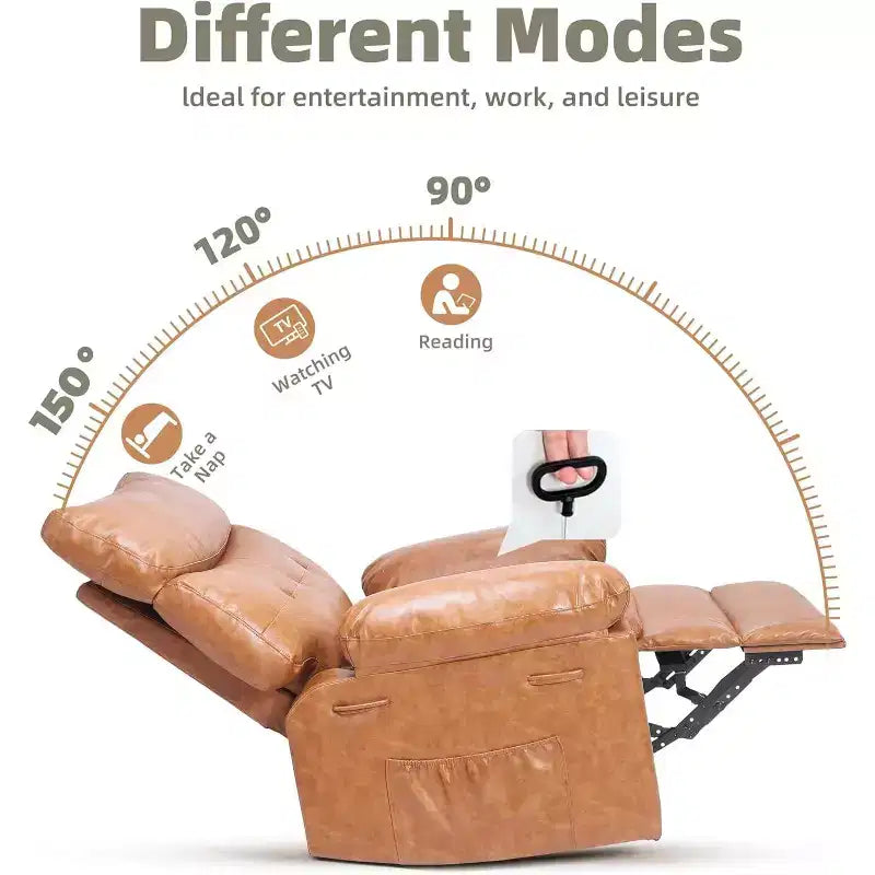 27 Oversized Manual Recliner Chair, Classic Leather Recliner with Lumbar & Arm Support, Home Theater Seating for Living Room & Bedroom