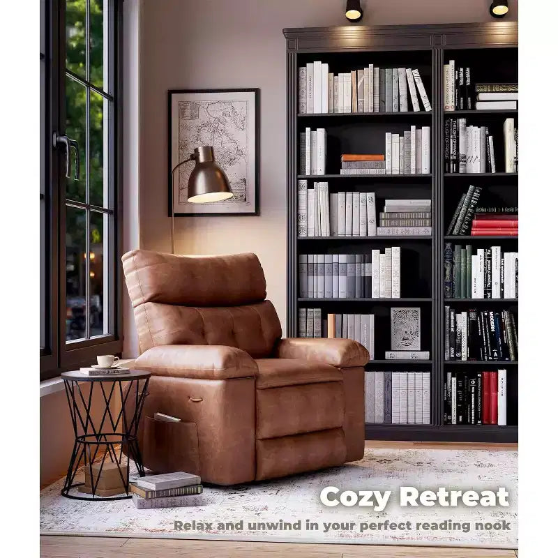 27 Oversized Manual Recliner Chair, Classic Leather Recliner with Lumbar & Arm Support, Home Theater Seating for Living Room & Bedroom