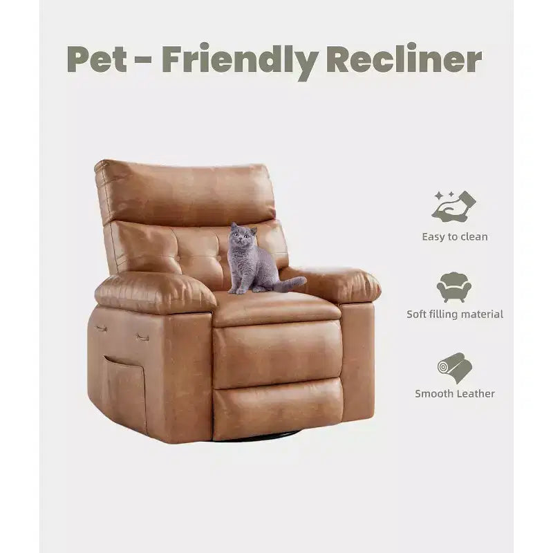 27 Oversized Manual Recliner Chair, Classic Leather Recliner with Lumbar & Arm Support, Home Theater Seating for Living Room & Bedroom