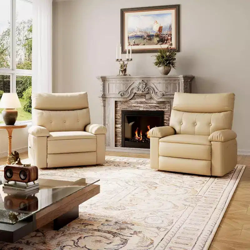 27 Oversized Manual Recliner Chair, Classic Leather Recliner with Lumbar & Arm Support, Home Theater Seating for Living Room & Bedroom