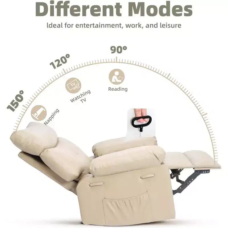 27 Oversized Manual Recliner Chair, Classic Leather Recliner with Lumbar & Arm Support, Home Theater Seating for Living Room & Bedroom
