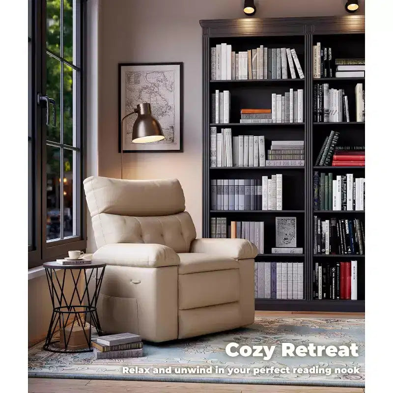 27 Oversized Manual Recliner Chair, Classic Leather Recliner with Lumbar & Arm Support, Home Theater Seating for Living Room & Bedroom