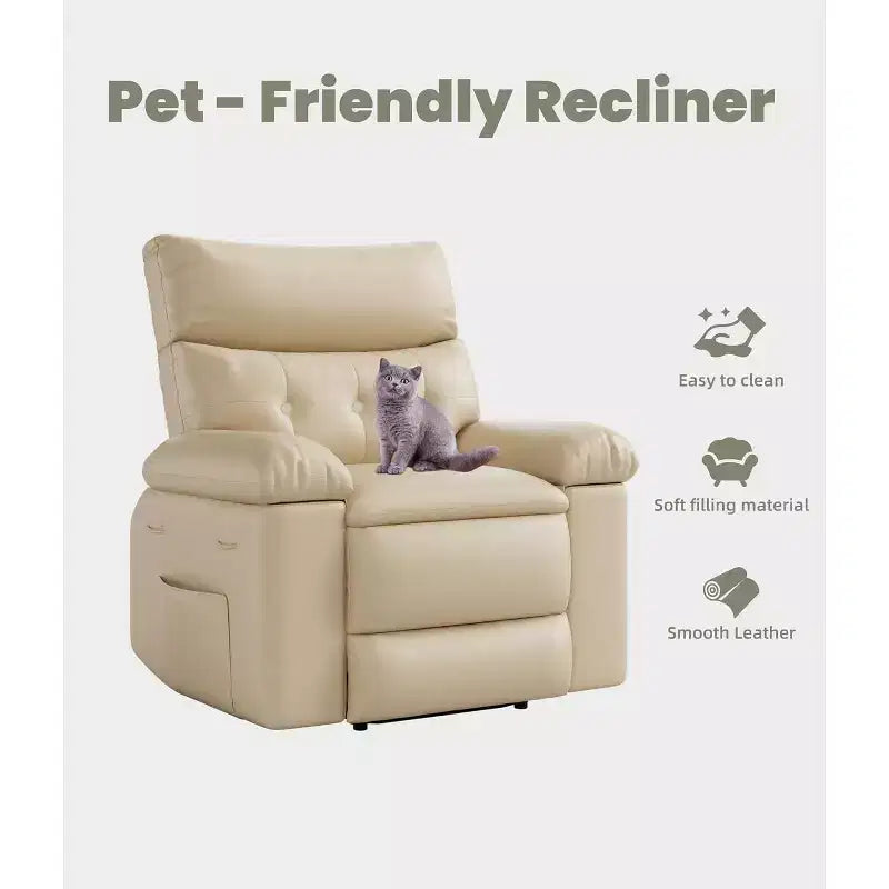 27 Oversized Manual Recliner Chair, Classic Leather Recliner with Lumbar & Arm Support, Home Theater Seating for Living Room & Bedroom
