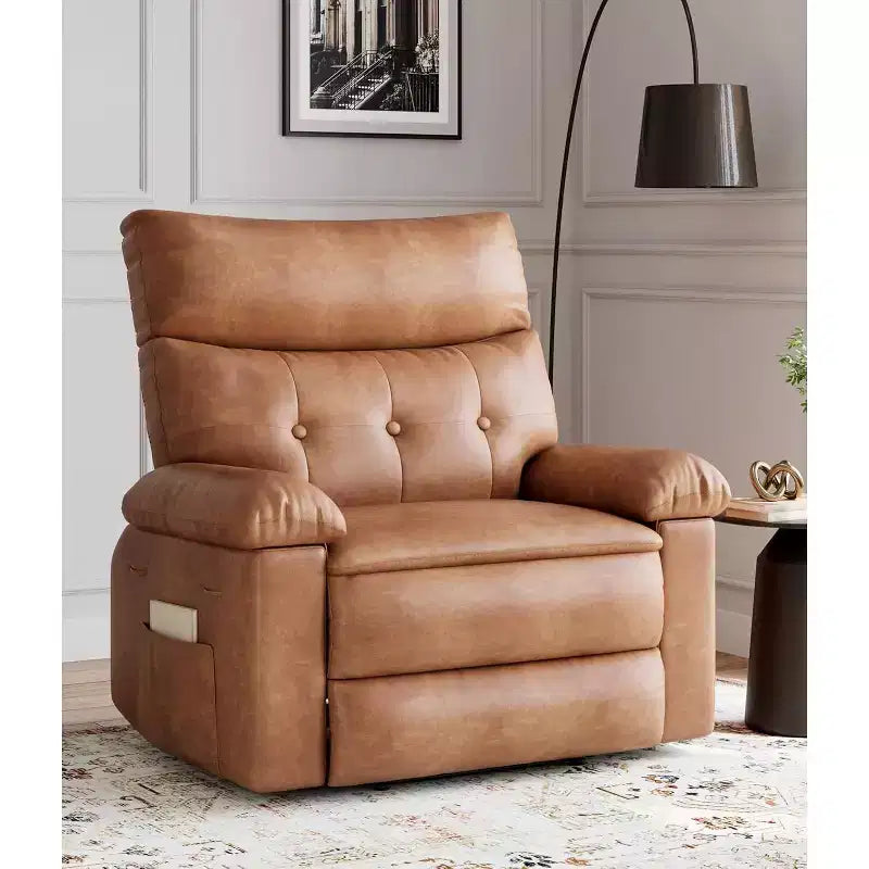 27 Oversized Manual Recliner Chair, Classic Leather Recliner with Lumbar & Arm Support, Home Theater Seating for Living Room & Bedroom