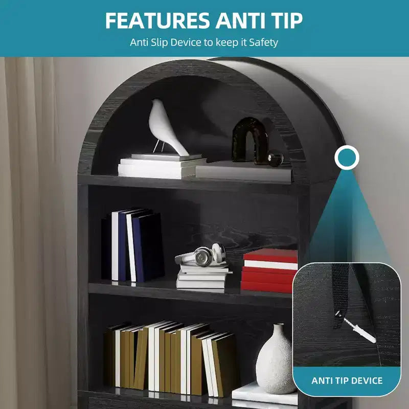 Balconera 71inch Tall Arched Bookshelf with Storage Bookcase Cabinet for Living Room