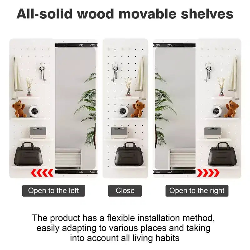 Wall Mounted Full Length Mirror, Full Body Mirror with Shelf, Full Body Mirror with Hook Wall Mounted Mirror with Multifunctional Design Panel