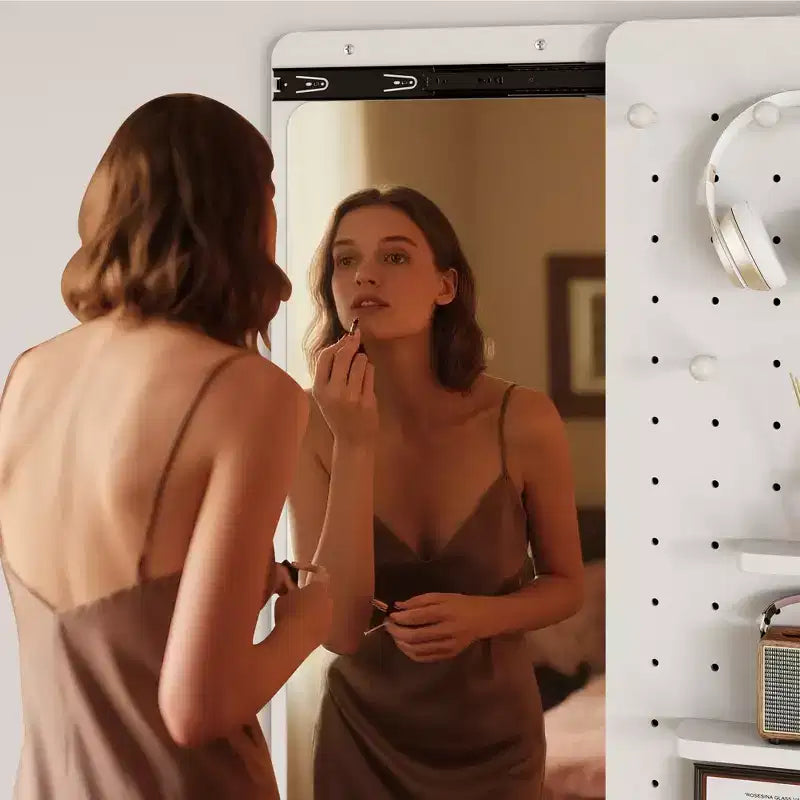 Wall Mounted Full Length Mirror, Full Body Mirror with Shelf, Full Body Mirror with Hook Wall Mounted Mirror with Multifunctional Design Panel