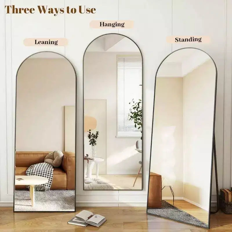 30x71 Black Arched Full Length Mirror. Aluminum Frame, Versatile Standing, Hanging, or Leaning Use for Any Room