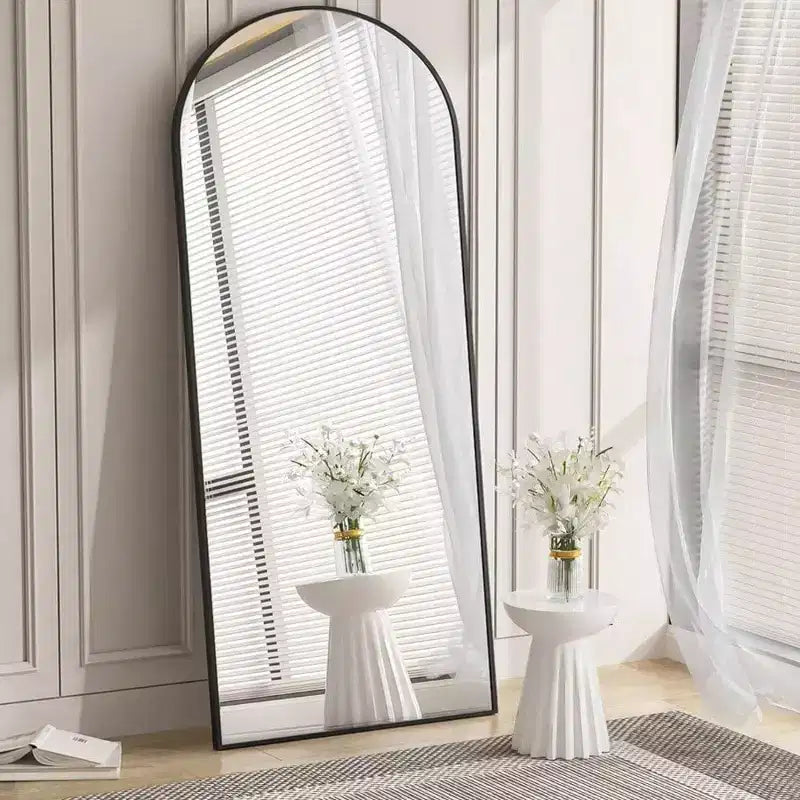 30x71 Black Arched Full Length Mirror. Aluminum Frame, Versatile Standing, Hanging, or Leaning Use for Any Room