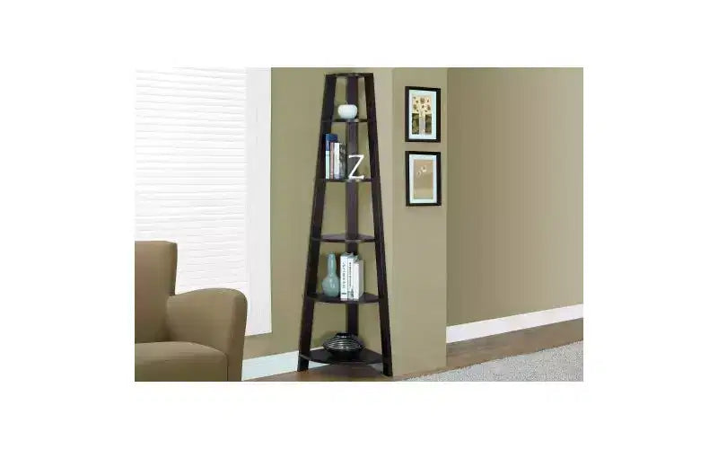 TUYOHW Modern 5-Tier Wood Corner Bookshelves,Bookshelf with Fixed Tray Style shelf,Storage Racks,Lightweight Bookcases for Living Room,Office