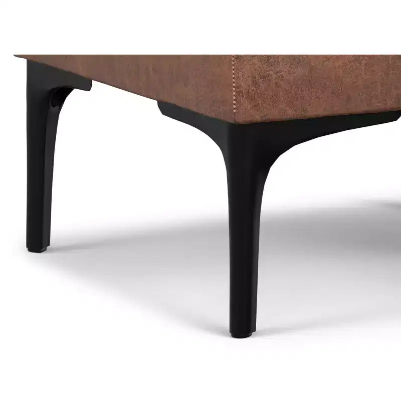 Evianna 18 inch Wide Contemporary Square Mid Century Storage Ottoman with Tray in Distressed Saddle Brown Vegan Faux Leather