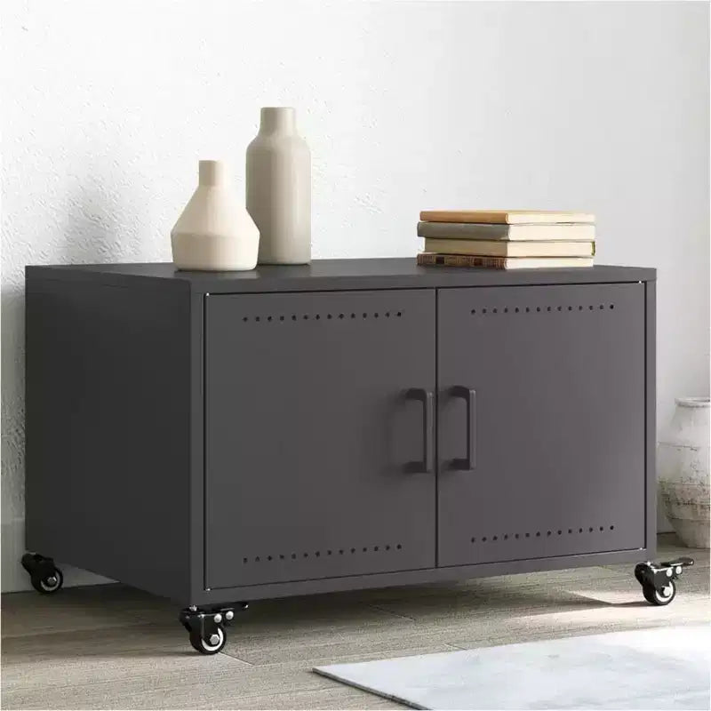 vidaXL Coffee Table Black Cold-rolled steel Medium Lockable wheels
