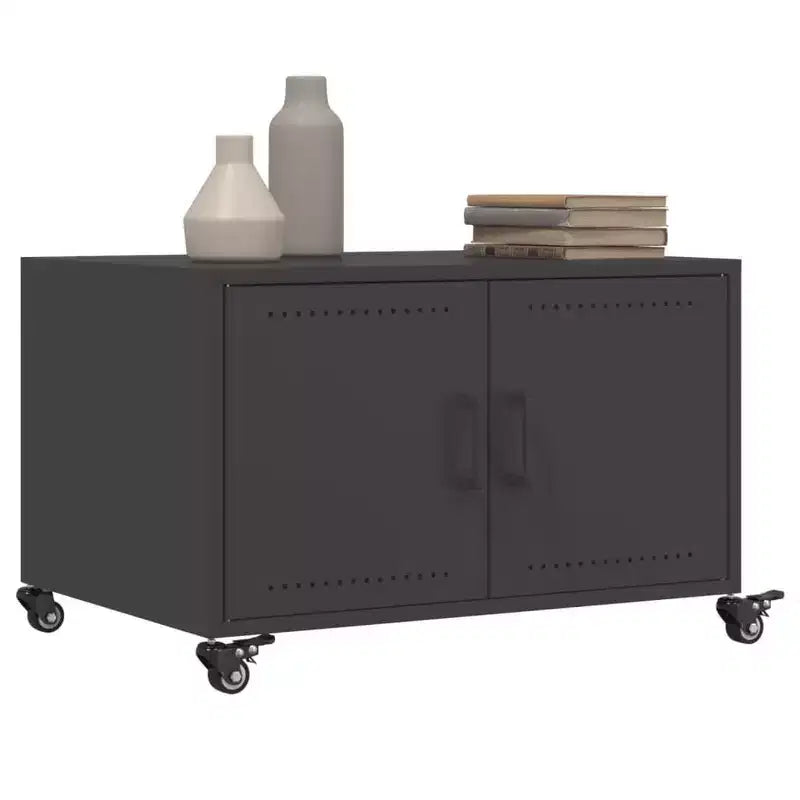 vidaXL Coffee Table Black Cold-rolled steel Medium Lockable wheels