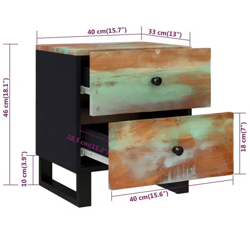 vidaXL Bedside Cabinet Multicolour Solid reclaimed wood, iron Medium